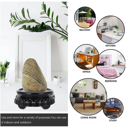 Rotating Wooden Display Stand: Round Bamboo Wood Plastic Vase Stand for Fish Tank & Bonsai - Chinese Style Pedestal Base for Teapot, Plant Pot & Oriental Decor - Wood Composite Riser - 5.1" Diameter