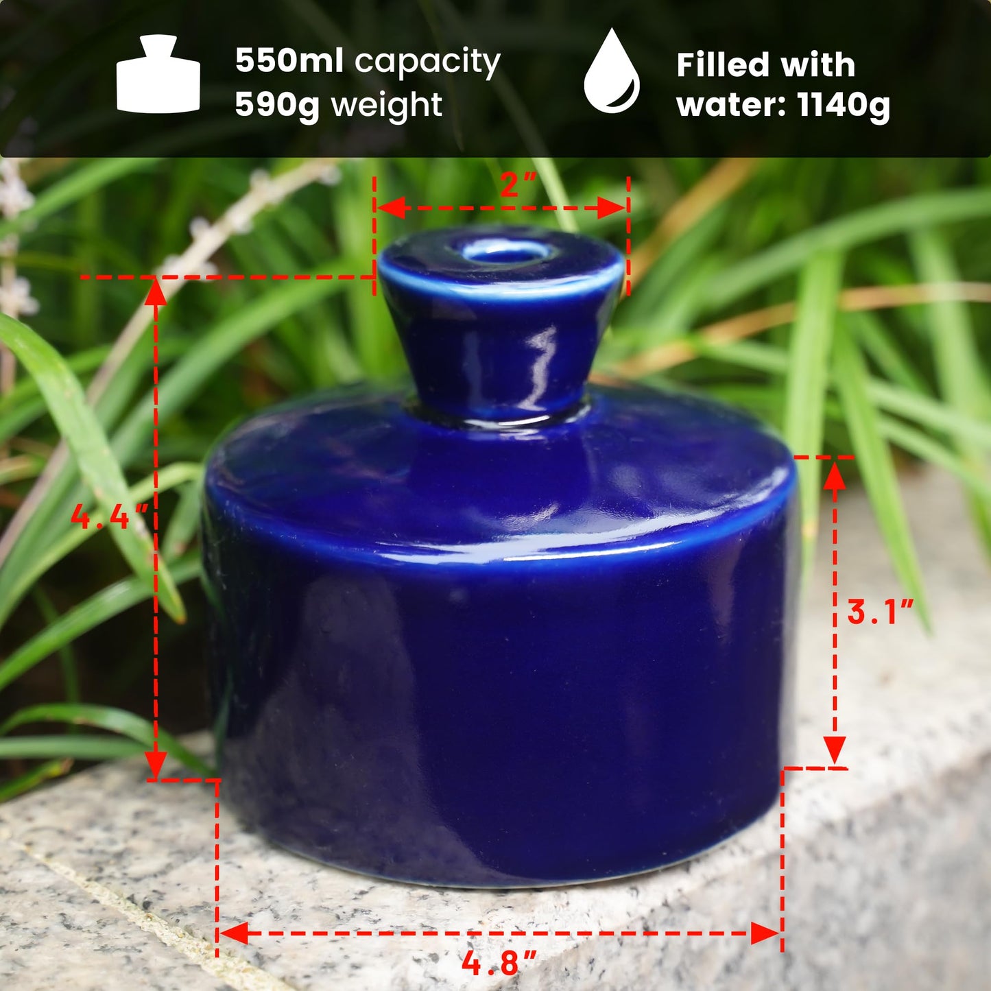 Manykettle Watering Bell Thumb Pot Thumb Watering Cans Ornamental Plant Thumb Watering Hand-Painted Ceramic vase Ceramic Watering Bell Decor Indoor Outdoor House Warming Gifts(Deep Blue 19 fl oz)