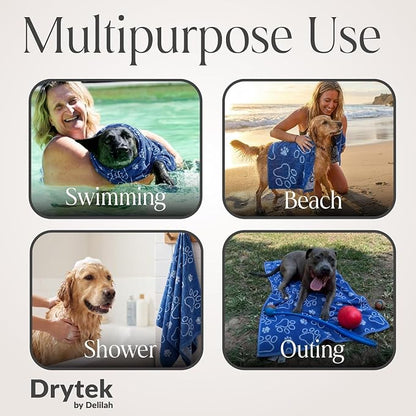 Delilah Home Drytek Dog Towel - Quick-Dry Pet Towel for Large Dogs, Ultra Absorbent & Odor-Resistant - Lightweight Sand-Resistant for Outdoor Bath, Grooming Supplies, Beach & Travel - 30x54 in - Navy