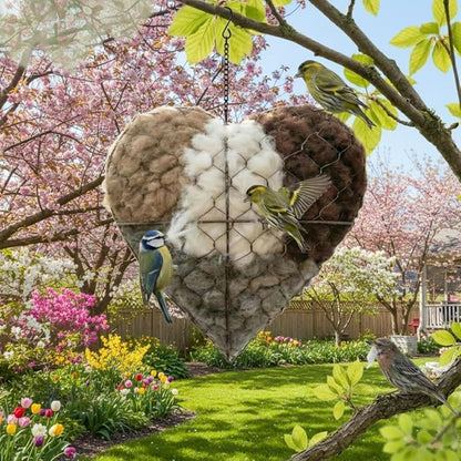 Handmade Alpaca Fiber Bird Nesting Heart, Birds Nests Material Holder, Winter Tree Shelter for Wild Bird