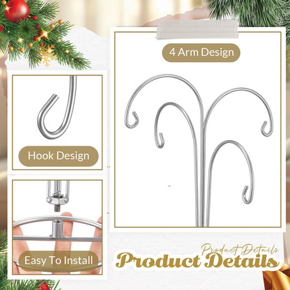 Otoolling 4 Arms Ornament Display Stand Holder 12 Inch Christmas Hanger Hook Dog Cat Glass Ball Bauble for Christmas Wedding Home Office Decoration(Silver)