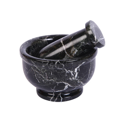 Marble Hives Hand Grinder Marble Mortar & Pestle Set – 4 Inch Black Kitchen Tool Set for Guacamole, Herbs, Spices, Pill Crushing, Fine Powder Grinding & Coffee – Premium Stone Mortar (Large)