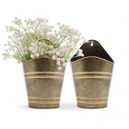 Hosley Set of 2 Zinc Finish Wall Planter with PVC Linner 6.25" L x 4" W x 10" H, Ideal Gift for Floral ArrangementsWedding Home Office Party DIY Indoor Outdoor Garden Patio