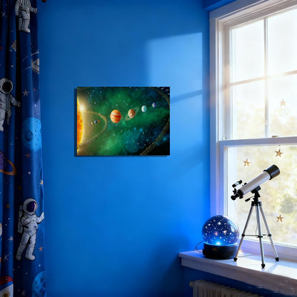 12x16 Framed Solar System Space Canvas Wall Art Green Galaxy Planets Astronomical Decor Kids Bedroom Cosmic Wall Pictures Teen Boy Room Universe Galaxy Poster Child Office Study Room Art Prints