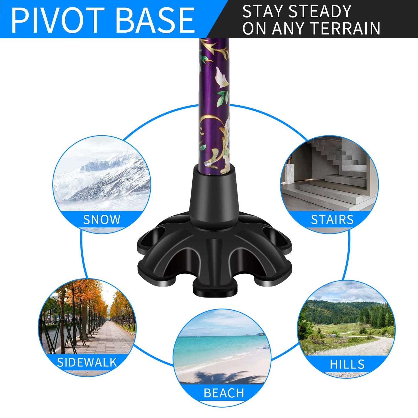 Walking Cane LIXIANG Cane for Man/Woman | Mobility & Daily Living Aids | 5-Level Height Adjustable Walking Stick | Comfortable Plastic T-Handle Purple Printing