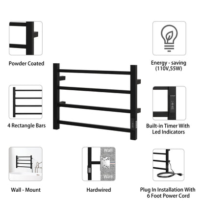 KEG Towel Warmer 8 Bars for Bathroom Freestanding or Wall Mounted Bath Towel Heater Plug-in with Built-in Timer Silver