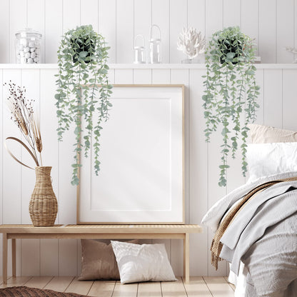 COCOBOO 2 Pcs Artificial Eucalyptus Plants Shelf Hanging Fake Plant in Pot for Wall Bedroom Home Patio Indoor Outdoor Decor