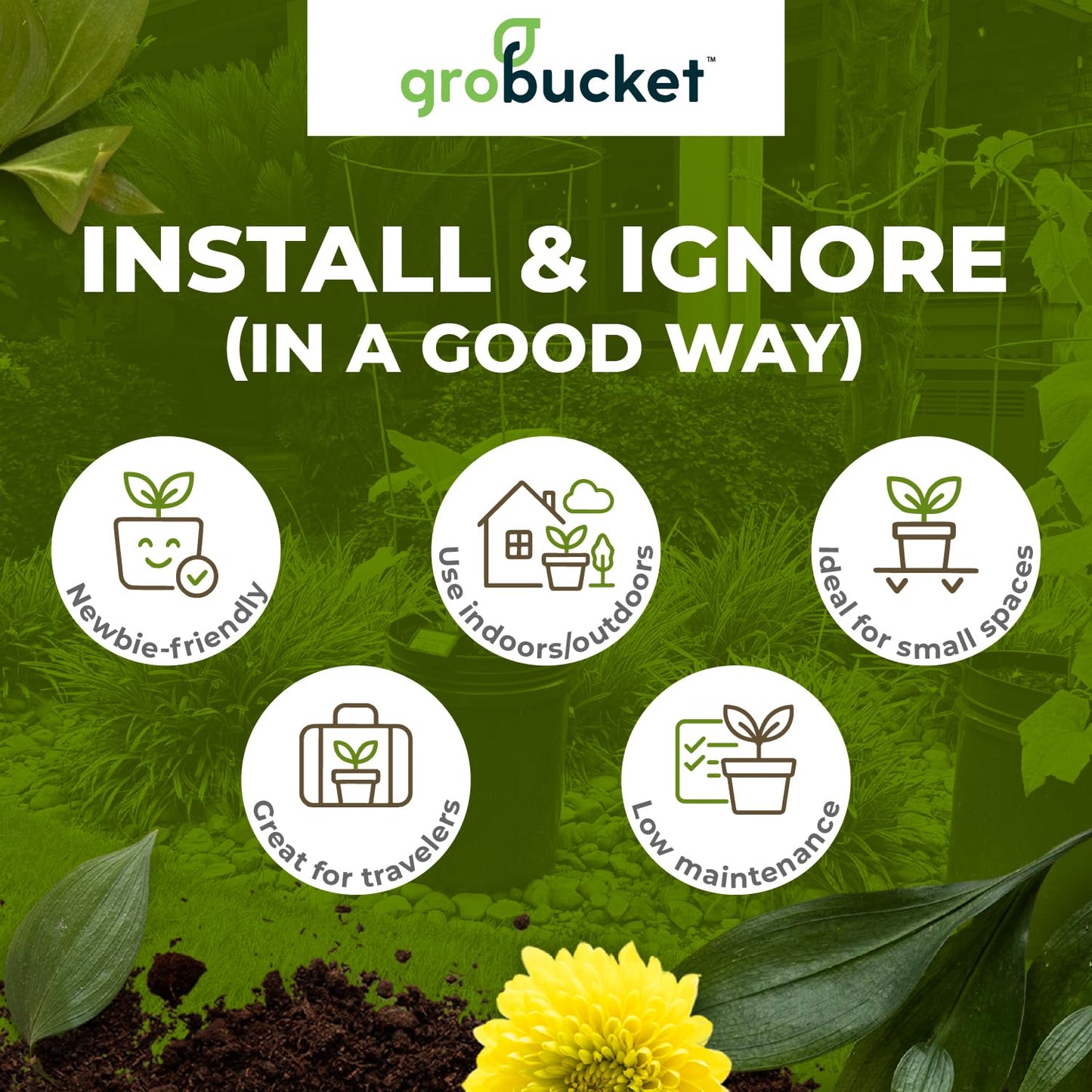 GroBucket Self Watering Planter Insert w/LifeTested Technology, Water Reservoir & Level Indicator - Turn Any 5-Gal Bucket into a DIY, Portable Automatic Container Indoor-Outdoor Garden, 3-Pack