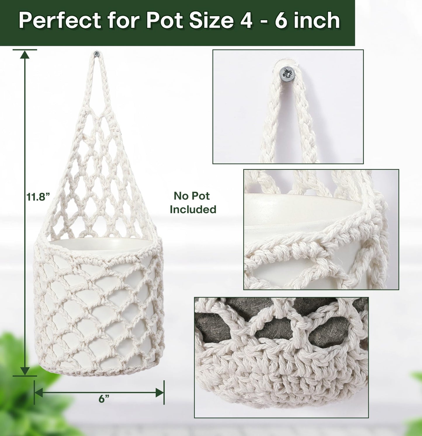 Shineloha 2 Packs Hanging Planters for Indoor Plants up to 6 in., Wall Plant Holder | Plant Hanger Indoor, Wall Planters for Indoor Plants, Hanging Plant (2PK, for 6 inch Pot)