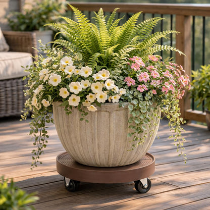 16" Rolling Plant Caddy with Drain Hole, Heavy Duty Plant Dolly with Wheels & Locking Wheel, Indoor Outdoor Planter Base for Pots, Round Plant Tray, Gray Mist, Supports 500 lbs