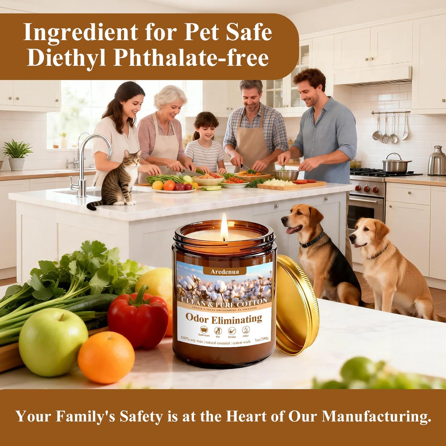 Clean & Pure Cotton Odor Eliminating Candles | Eliminates 95% of Pet, Smoke & Bathroom Odors – 7 oz Hand Poured Non-Toxic Soy Candle - Fresh Air Scented Candle Gentle for Pet - Gifts for Families