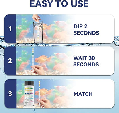 Aquarium Test Kits(100 Strips)-7 in 1 Fish Tank Water Freshwater&Saltwater Quality Test with pH, Carbonate, Alkalinity, Hardness, Chlorine, Nitrite, Nitrate