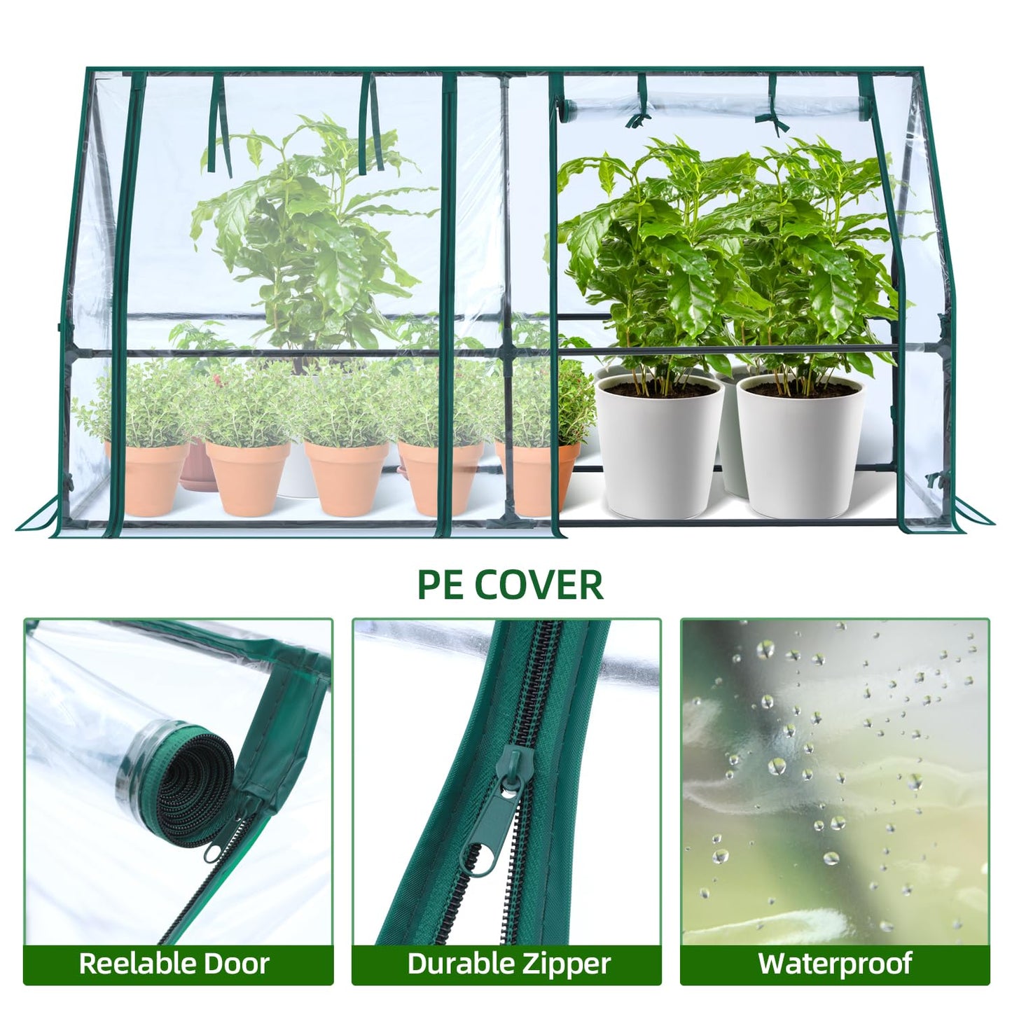 Ohuhu Portable Mini Greenhouse, 71"x36"x36" Greenhouses for Outdoors with Dual Large Zipper Doors & Ground Stakes, Waterproof & UV Protected Plastic Green House for Outside Garden Patio Transparent