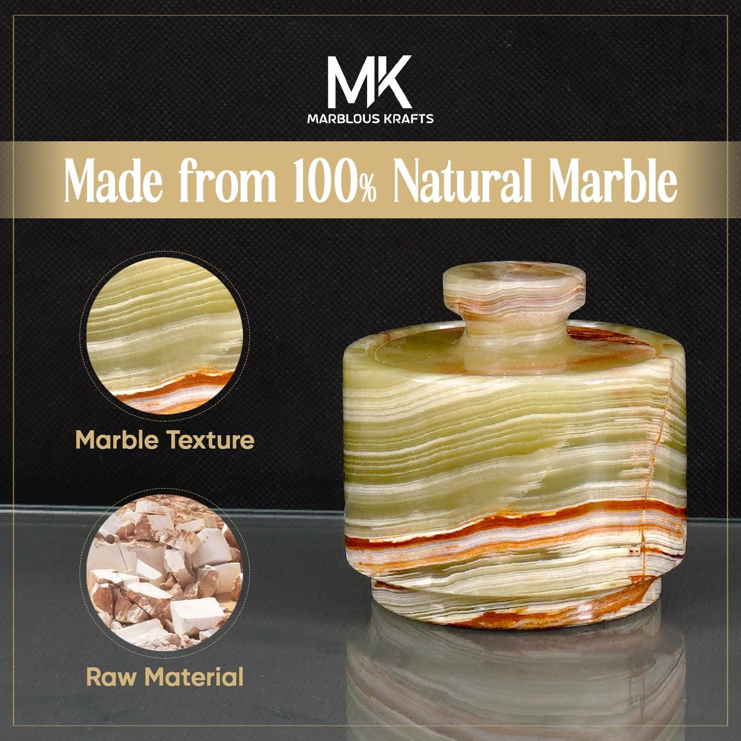 MARBLOUS KRAFTS Marble Salt Cellar with Lid 3" Inch Green Onyx Stone Salt Holder for Counter & Stone Salt Container, Salt Dish, Salt Box & Spice Jar, Ideal Mother’s Day Gift, Home Decor