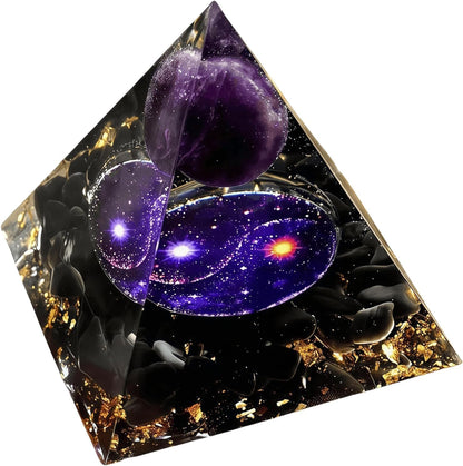 EternalOrgone Orgone Pyramid for Positive Energy, Orgonite Amethyst&Obsidian Healing Crystal Pyramids for Reduce Stress Chakra Reiki Healing Meditation Attracts Lucky and Success
