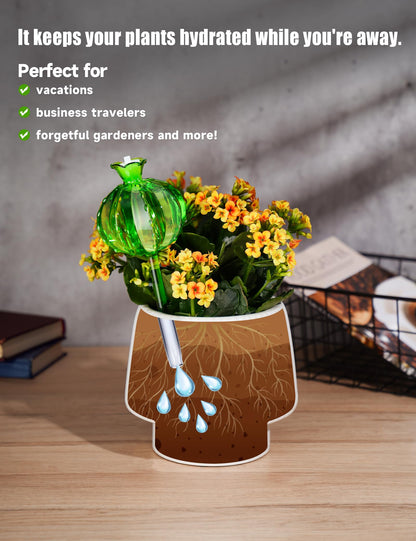 NiHome (2 Small + 2 Large) Plant Watering Globes 4-Pack, Glass Waterer for Potted Plants, Green Glass Cactus Self Watering Globe, Automatic Mini Irrigation System