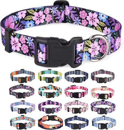 Mihqy Dog Collar with Bohemia Floral Tribal Geometric Patterns - Soft Ethnic Style Collar Adjustable for Small Medium Large Dogs(Floral Pink,L)