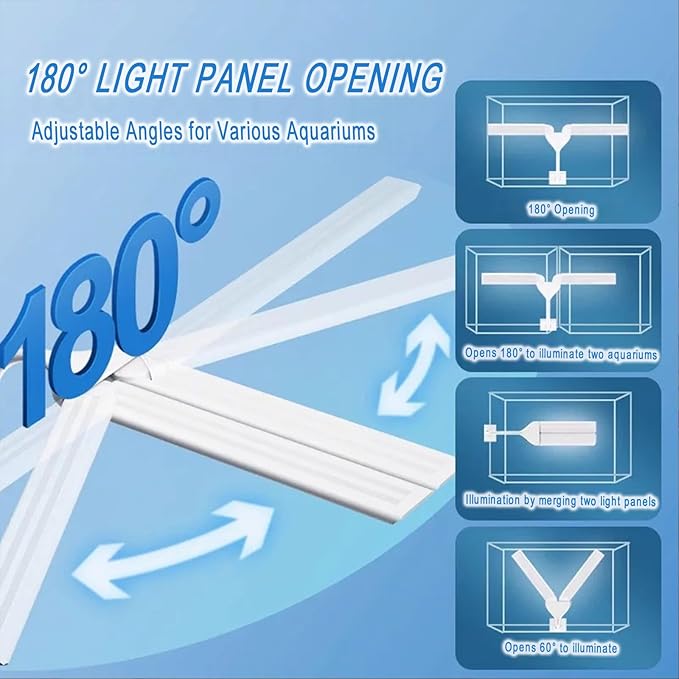 Aquarium Light Clip on Fish Tank Light Full Spectrum Plants Lights with Timer, 3 Colors Mode, 360° Adjustable 2 Light Bar, Led Aquarium Lamp Suitable for 10-18 Inch Fish Tank