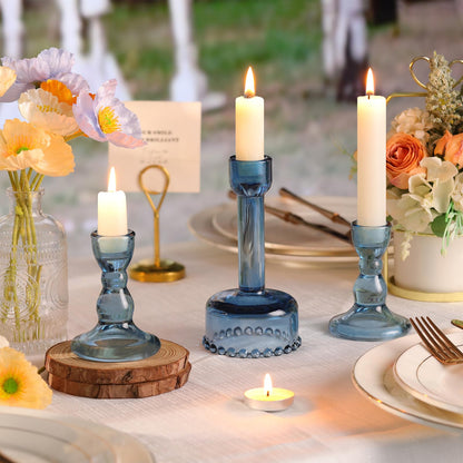 Lanttu Glass Candlestick Holders Set of 6 Blue Taper Candle Holder Bulk Crystal Candle Holders for Wedding, Table Centerpiece, Home Decoration
