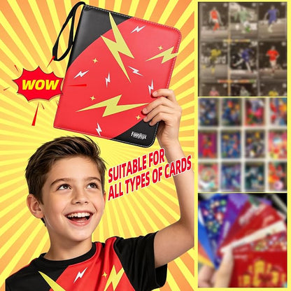 Premium Trading Card Storage Album,9 Pocket 40 Side Pages, 360 Cards,Black Zipper Binder for Collectible Games, Sports Card Organization&Protection (Red/Black)