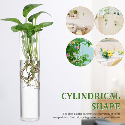 Uonlytech Wall Hanging Glass Vases for Hydroponic Plants, 2pcs Large Cylinder Water Plant Holders, Terrarium Stations for Home Décor and Indoor Garden