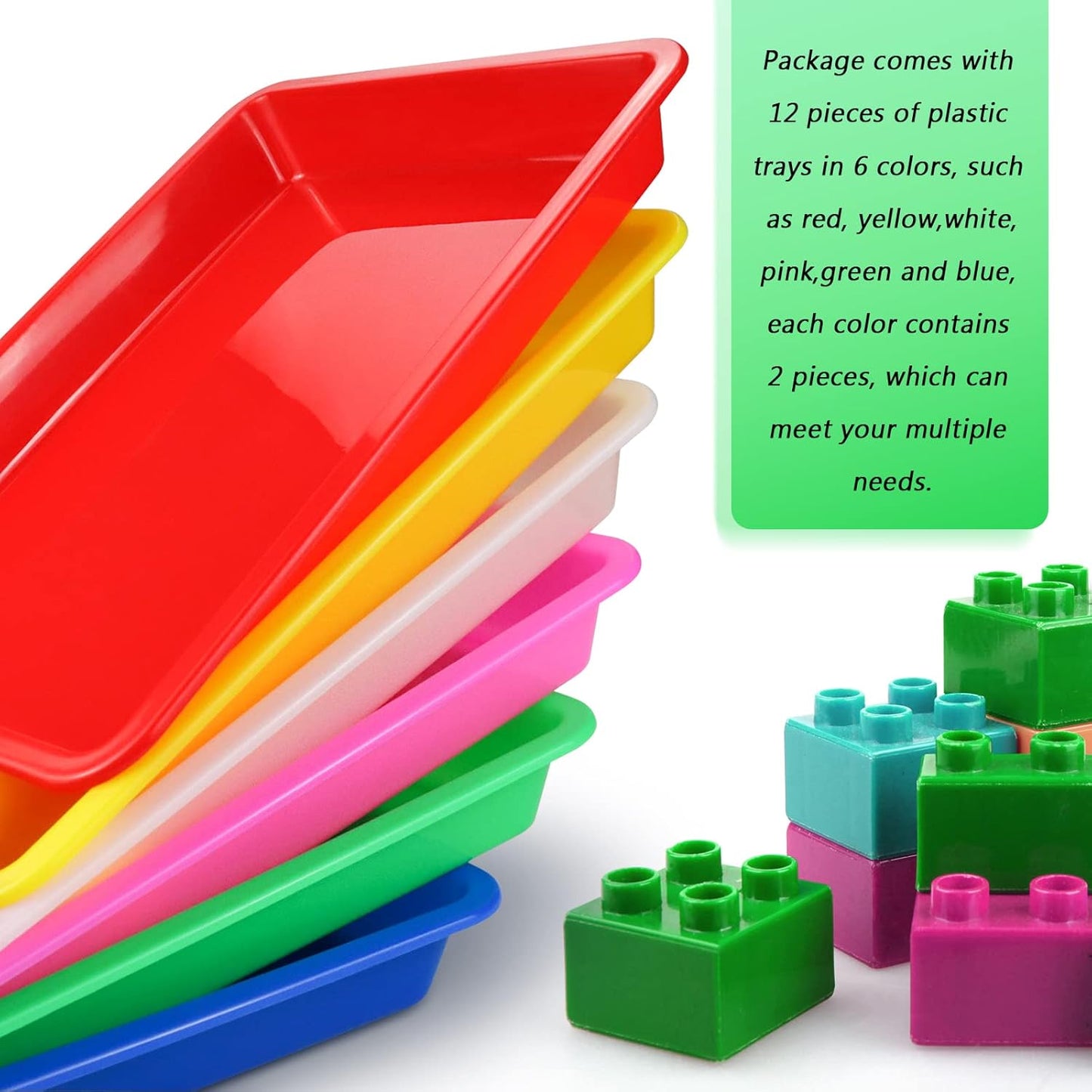 Bercoor 16 PCS Plastic Art Trays for Classroom, Colorful Activity Crafts Tray Serving Tray Organizer Tray for Kids School DIY Projects, Painting, Jewelry, Beads, Home Organizing Supply