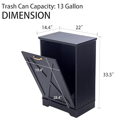 13 Gallons Tilt Out Trash Cabinet, Hidden Trash Can Cabinet Wooden Tilt Out Pet Proof Hidden Trash Bin Cabinet for Kitchen (Black)