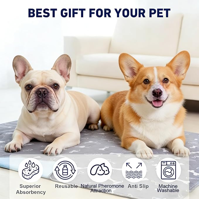 Puppy Pads with Pheromones, Washable Pee Pads for Dogs Potty Training, Reusable Dog Mat with Pet Hair Removal Gloves for Playpen, Crate, Whelping Box (Green,L)