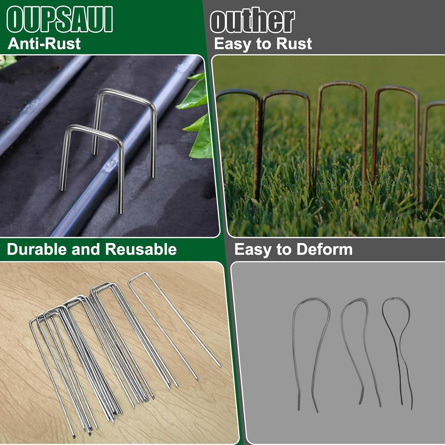 OUPSAUI 10 Inch Galvanized Landscape Staples Stakes, 12/25/50/100/200pcs Garden Metal Stakes for Weed Barrier Fabric, Fence Stakes, Tent Stakes, Christmas Decorations (25pcs)
