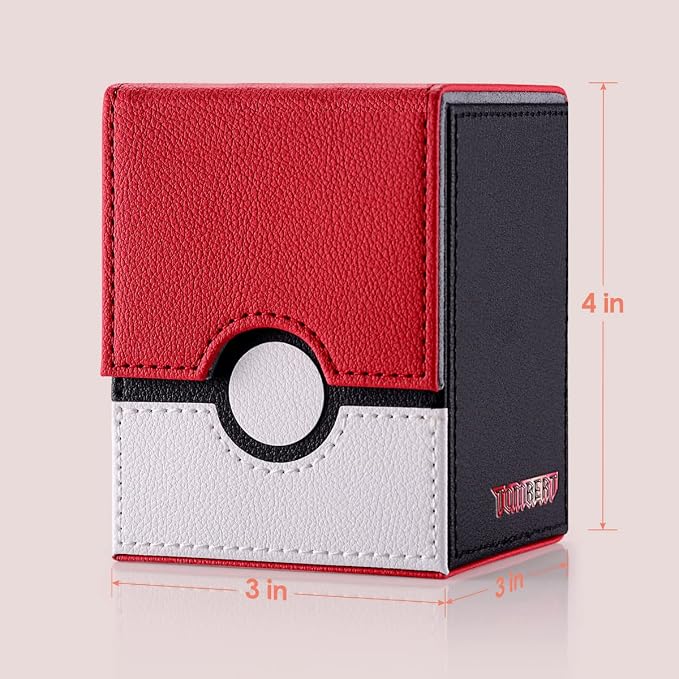 tombert 150+ Premium Deck Box Case for PTCG, MTG, Large Capacity with 2 Dividers, Fits 100+ Sleeved Cards TCG Trading Card Games(Vertical - Red & White)