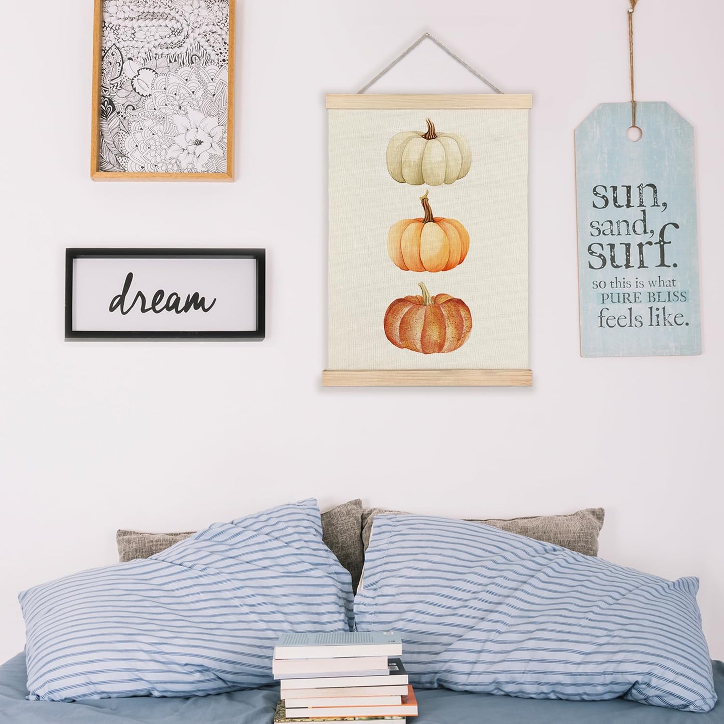 LUVADIAN Fall Pumpkin Decor, Fall Wall Decor Poster Hanger Frame, Autumn Wall Art Posters, Falls Decorations for Home, Farmhouse Autumn Decorations Posters, 12x16 Inches