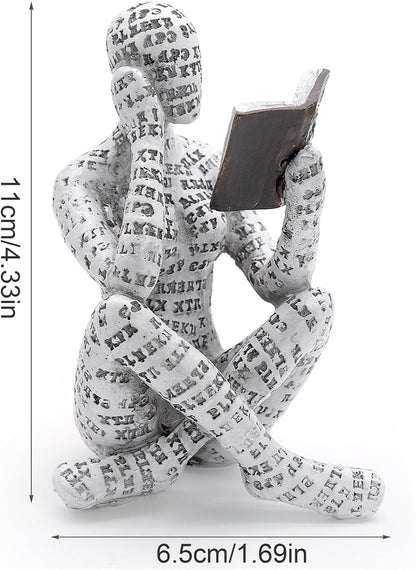 inheming Reading Figurine Bookshelf Decor, Creative Abstract Thinker Statue, Home Office Modern Shelf Desk Book Decoration
