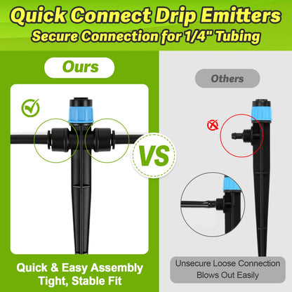 Copadri 20 Pack Two-Way Quick Connect Drip Emitters Fan Shape with Stake for 1/4" Irrigation Tubing, Adjustable 360 Degree Water Flow Irrigation Vortex Sprayer for Garden Watering System