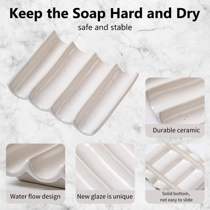 Soap Dish, Draining Ceramic Soap Holder Fluted Design Bar Soap Holder for Shower Bathroom, Soap Saver, Gift for Women Man, White 1 Pcs
