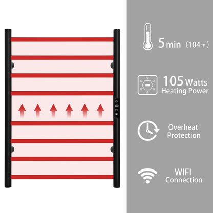 KEG Towel Warmer 8 Bars for Bathroom Freestanding or Wall Mounted Bath Towel Heater Plug-in with Built-in Timer Silver