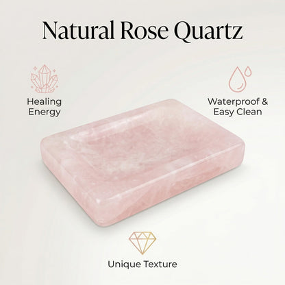 Lierlava Small Rose Quartz Soap Dish & Ring Holder - 4.3" Natural Pink Crystal Jewelry Tray - Mini Stone Decorative Dish for Bathroom Vanity & Nightstand