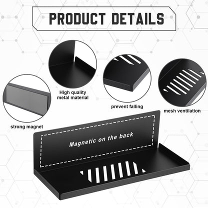 Therwen 4 Pack Magnetic Pegboard Shelves Wall Organizer Metal Pegboard Shelf Steel Tray Accessories Organizing Tools for Craft Home Kitchen(12 x 4.8 x 3.6 Inches,Black)
