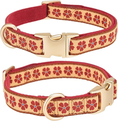Woven Dog Collar with Metal Buckle Adjustable Jacquard Retro Dog Collars for Small Medium Large Dogs(Brick Red,S)