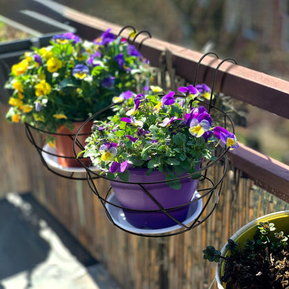 Pumtus 3 Pack Railing Planter Holders, 10'' Round Iron Hanging Fence Pot Basket, Over The Rail Indoor Outdoor Plant Hanger Rack, Black Balcony Flower Stand Shelf for Porch, Railing, Patio, Garden