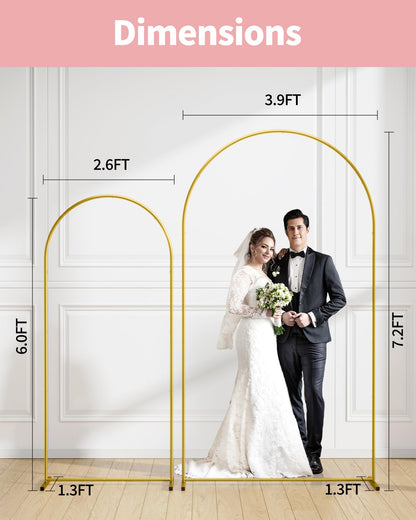 Pureegg Gold Metal Arch Backdrop Stand Set of 3 (7.2ft & 6.0ft & 6.0ft), Wedding Balloon Arch Stand with Stable Base, Backdrop Frame & Cover for Party, Birthday, Graduation, Photo Booth, Easy Assembly
