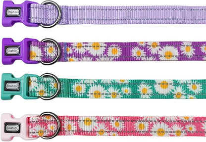 Dog Collar Leash Set, Durable Polyester with Reflective Strips, 5ft Matching Leash, Adjustable 4 Sizes for Small Medium Large Dogs.(S, Purple)