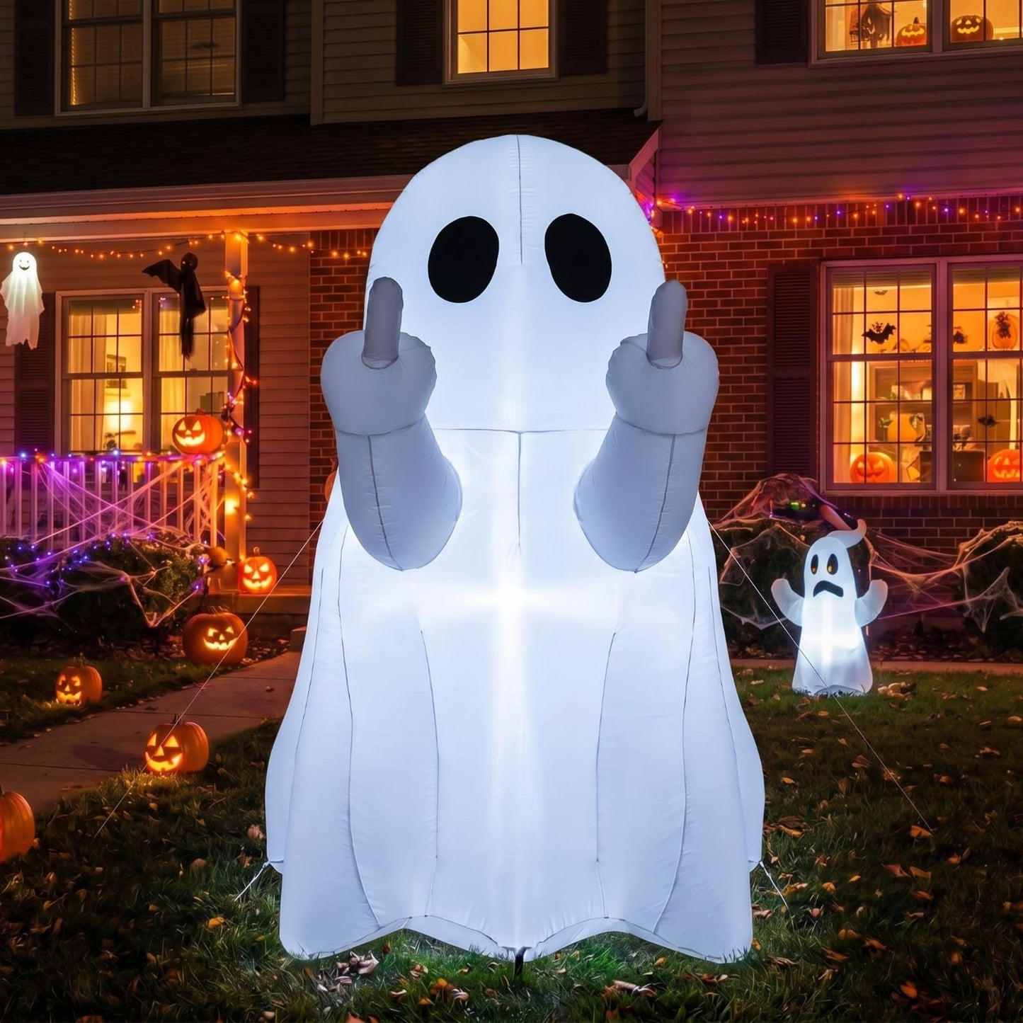 Leyndo 5 FT Halloween Inflatable Ghost Outdoor Decoration Blow Up Ghost Cute Fun Spooky Halloween Inflatable Built in LED Lights for Outdoor Yard Garden Lawn Party Decor(Funny)