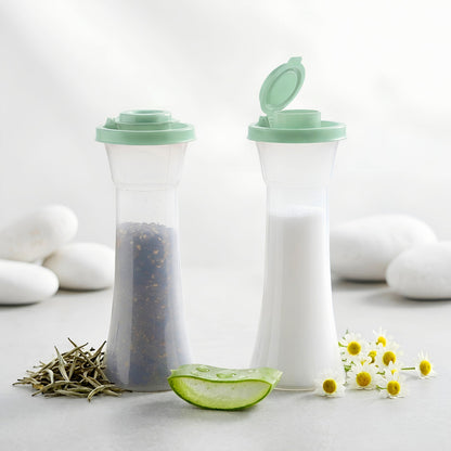 Tupperware Large Hourglass Salt and Pepper Shakers Clear Containers with Sage Green