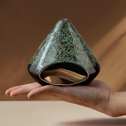 Handcrafted Ceramic Palo Santo Holder –Artistic Incense Burner for Meditation, Mindfulness & Zen Home Decor – Wabi-Sabi Style Cone Sculpture, Relaxation & Aromatherapy-Gift for Yoga (Viridis)