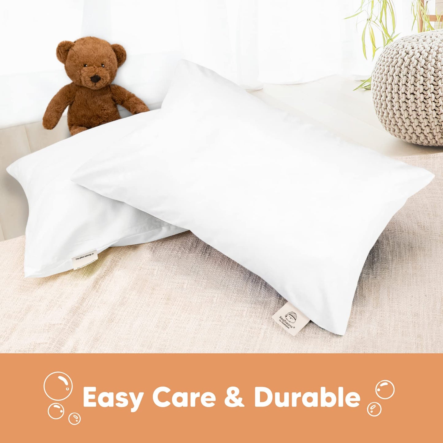 KeaBabies Toddler Pillowcase 13"x18" - Organic Cotton Toddler Pillowcase for Kids, Boys, Girls, Soft & Durable Cotton Cover for Miniature Sleepy Pillows, Cute Colors,Pillow Sold Separately(Soft White)