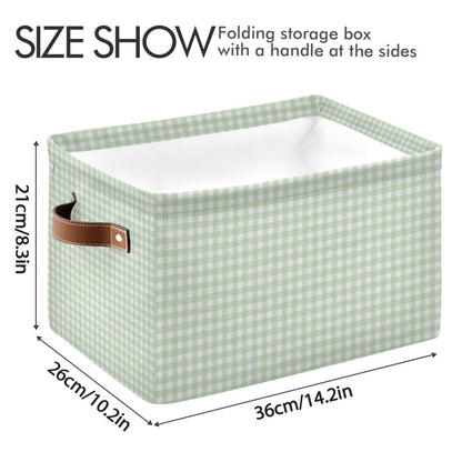 JUZIHAI Green Gingham Checkered Storage Basket, Collapsible Canvas Storage Organizer Bins with Handles for Toys Clothes Closet Shelves Nursery Office, 14.2x10.2x8.3 in