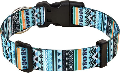 MarukoPet Dog Collar, Adjustable for Small Medium Large Dogs Puppy, Cute Design with Bohemia Floral Tribal Geometric Patterns Boys Girls Dog Collar(Green Bohemia-XS)