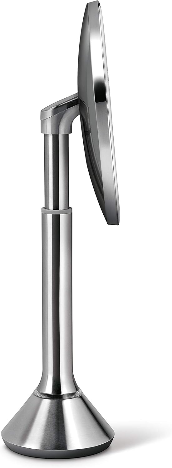 simplehuman Sensor Lighted Makeup Vanity Mirror 8" Round, 5X Magnification, Stainless Steel, Rechargeable and Cordless