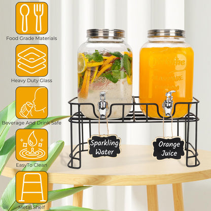 2 PACK 1 Gallon Glass Drink Dispensers, Beverage Dispenser With Stand