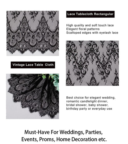 ShinyBeauty Lace Tablecloth Rectangle 60''x120'' Black Lace Party Tablecloth Rustic Floral Lace Table Cloth Vintage Lace Overlays Tea Party Tablecloth Lace Fabric Table Cover Embroidered Lace Table